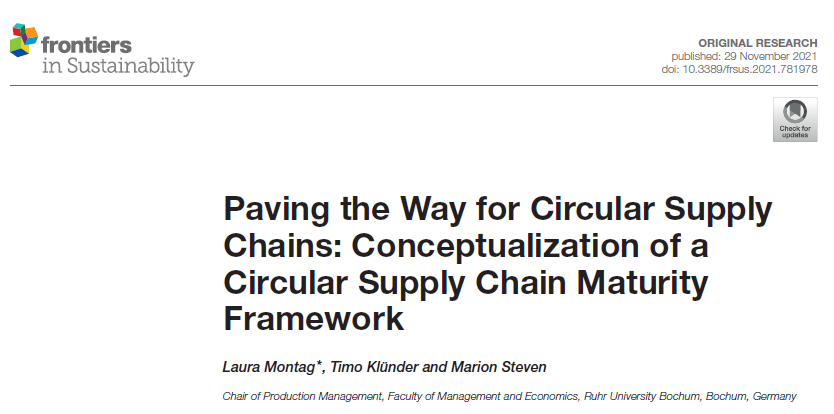 Neue Publikation zu “Paving the Way for Circular Supply Chains: Conceptualization of a Circular Supply Chain Maturity Framework”